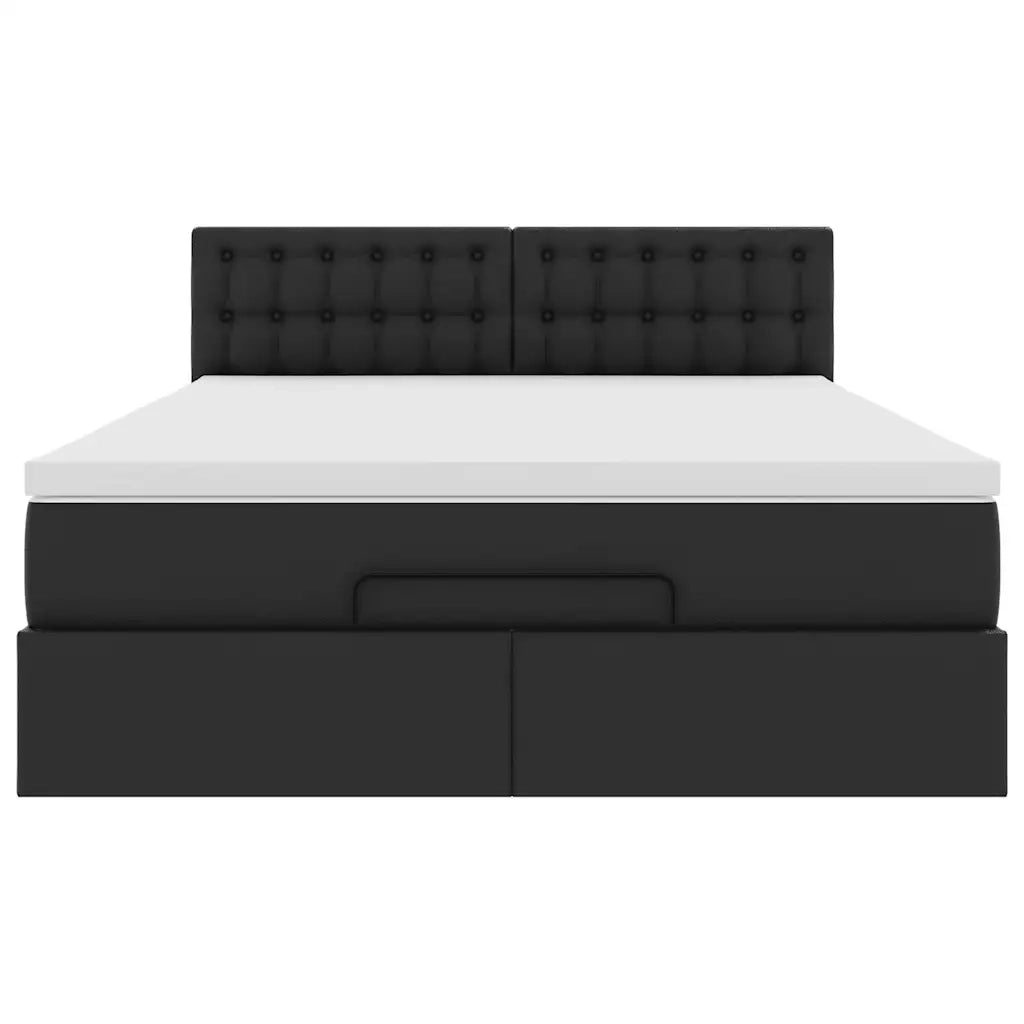 Struttura Letto Pouf con Materasso Nero 140x200 cm Similpelle