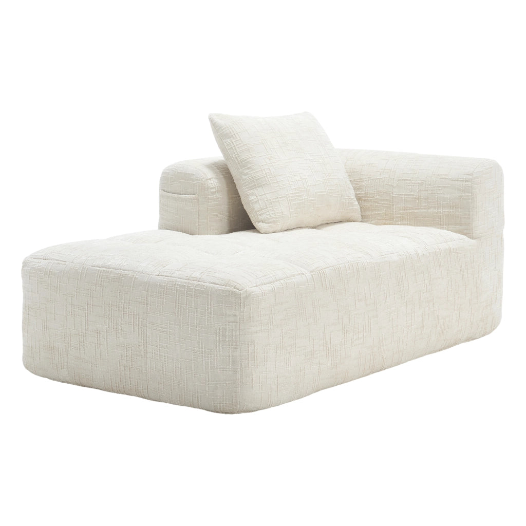 Méridienne Divano Chaise Longue con Cuscino e Tasche Laterali, Design Ergonomico, in Ciniglia, Beige 158 × 90 × 60 cm