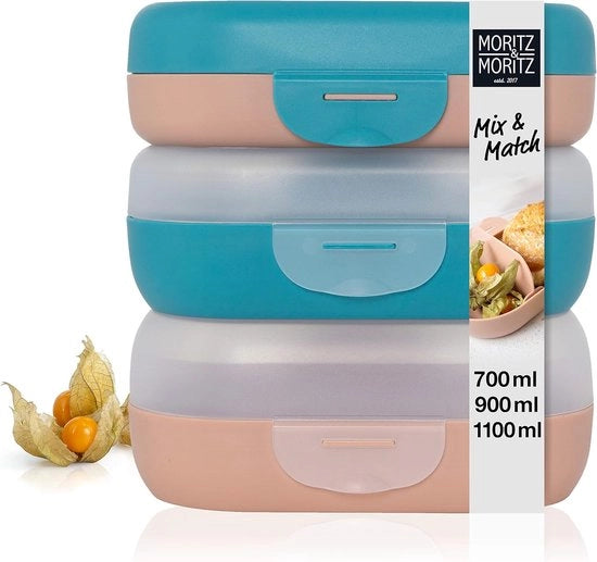 Set di 3 scatole per pranzo colorate con contenitori per bambini - BPA-free e lavabile in lavastoviglie