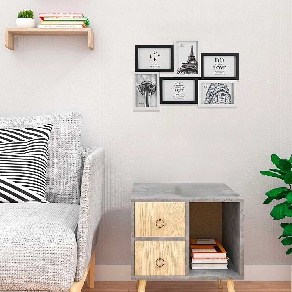 Cornice Portafoto Multipla Mosaico Legno MDF Parete Bianco Nero 6 Foto Da 10x15 Cm