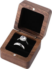 Cassa per anelli in legno - piccola custodia per anello di fidanzamento con 2 slot - scatola per anello di nozze quadrata - cassa per anelli retro - doppia custodia per anelli - cerimonia di proposta di matrimonio.