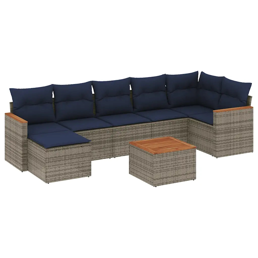 Set Divani da Giardino 8 pz con Cuscini Grigio in Polyrattan 3226201