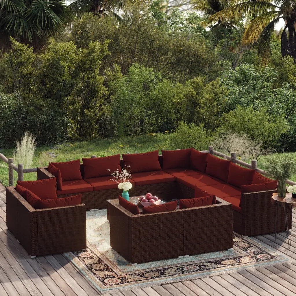 Set Divani da Giardino 12 pz con Cuscini in Polyrattan Marrone cod mxl 35175
