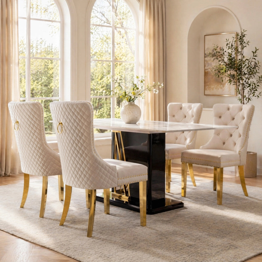 SEDIA DA PRANZO IMBOTTITA 50,5x45x95 cm Velluto Beige/Oro Set da 4 pezzi
