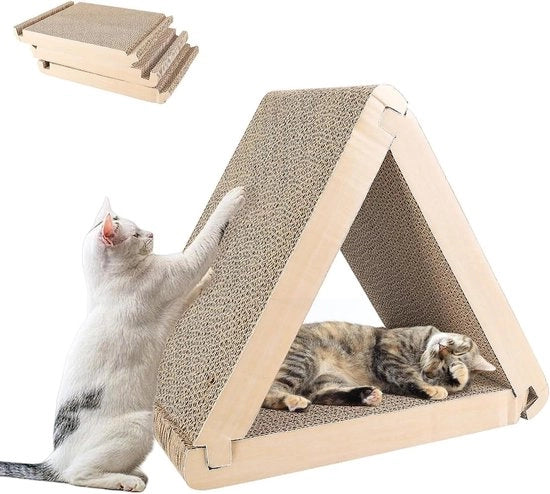 Pannello triangolare per gatti in cartone ondulato - 6 facce utili - disponibile per gatto su entrambi i lati
