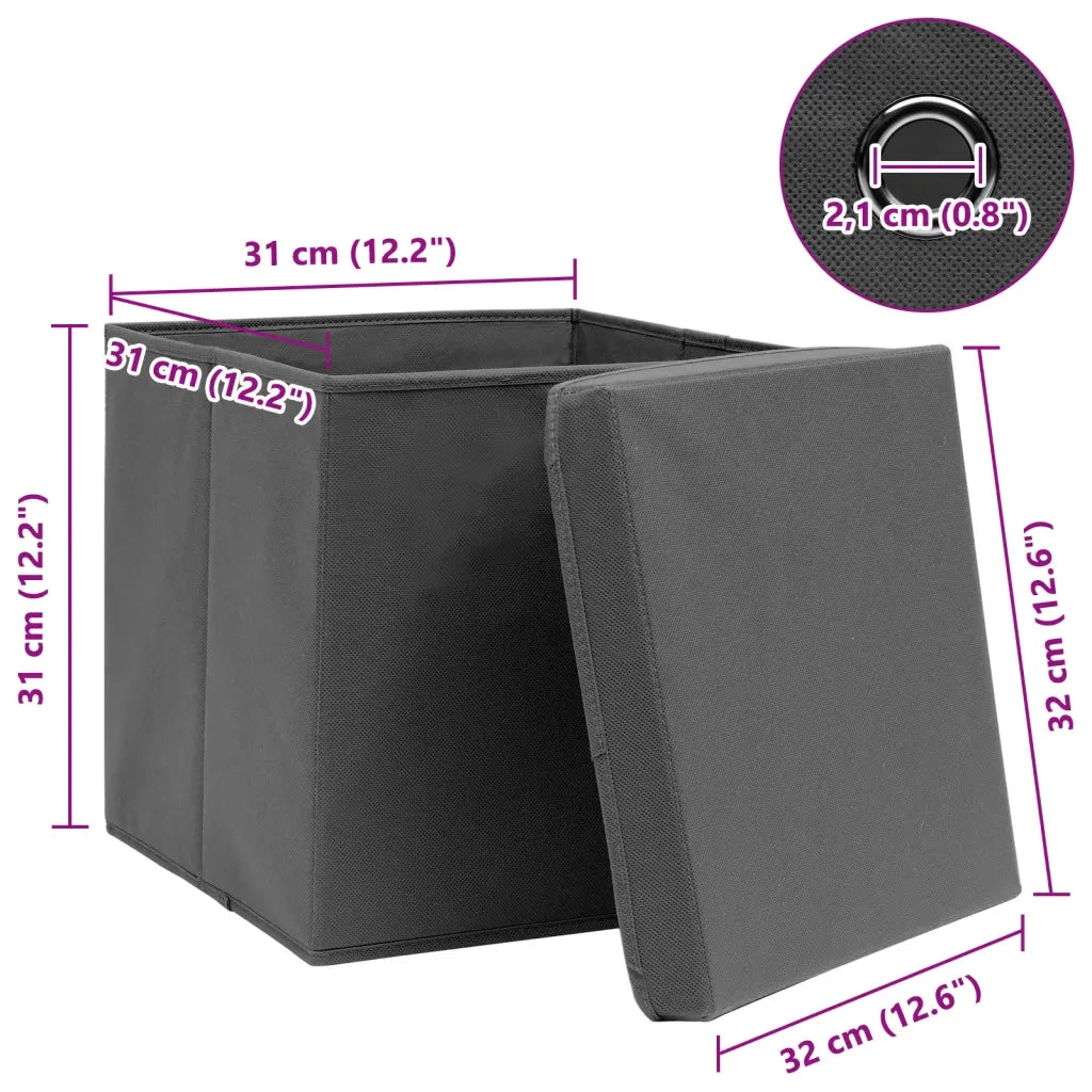 Scatole Portaoggetti con Coperchi 10pz Grigi 32x32x32cm Tessuto 288336
