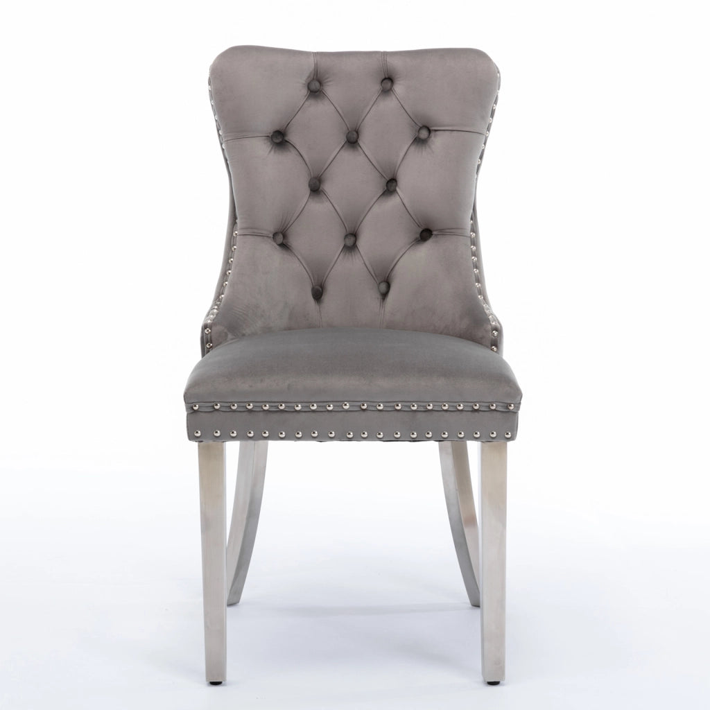 Sedie da Pranzo Imbottite in Velluto con Gambe in Metallo ¨C MINIMAL ¨C Set 2, Grigio