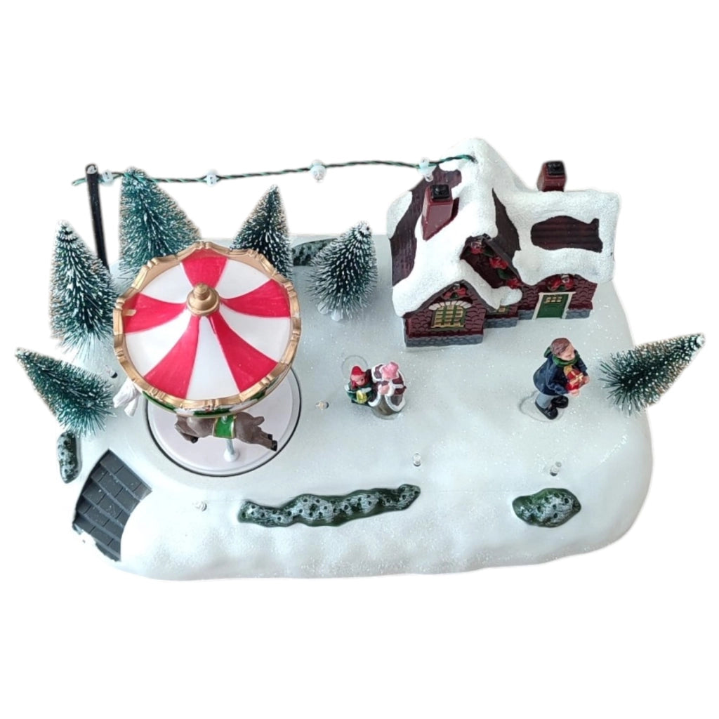 Villaggio Natalizio con Luci Musica Movimento 26cm Parco Giochi o Giostrina