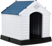 Cuccia per Cani da Esterno Impermeabile, Canile Villa per Cani in PP Resina, Bianco/Blu (85 x 77 x 83 cm)