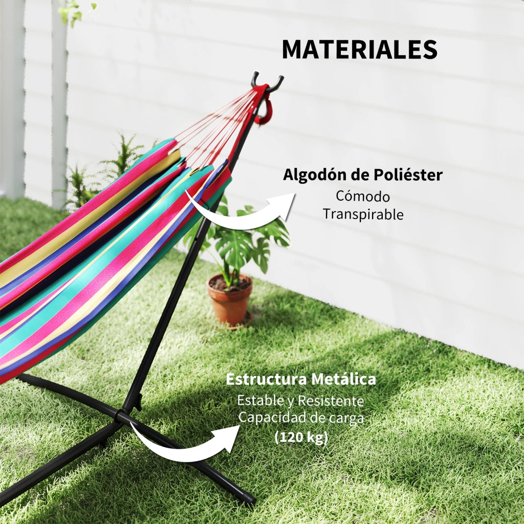 Amaca da Giardino con Supporto e Borsa ¨C zephmum ¨C 310x117 cm, Arancione e Rosso, Carga 120 kg