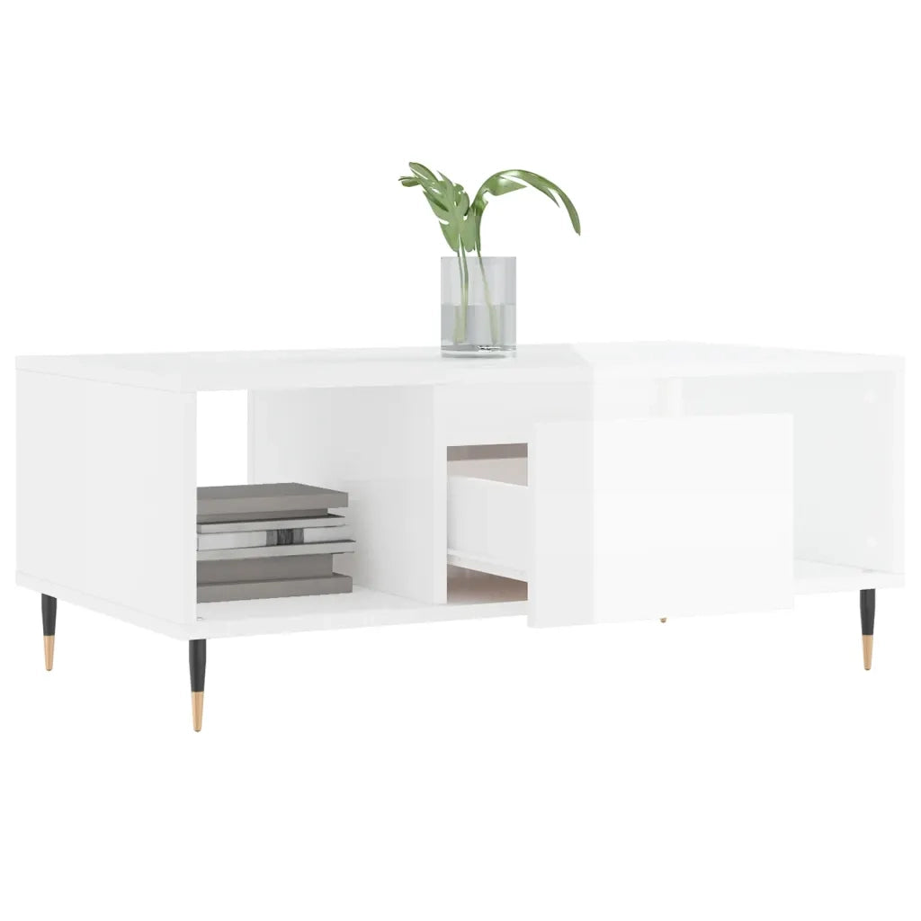 Tavolino Salotto Bianco Lucido 90x50x36,5 cm Legno Multistrato 830582