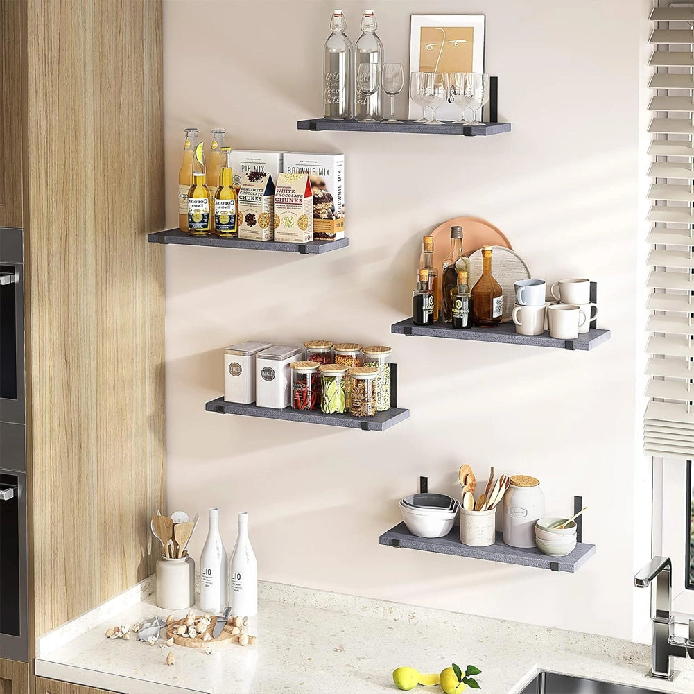 Set 5 Mensole da Parete Grigio Scaffali da Muro con Staffe in Metallo 40x12 cm