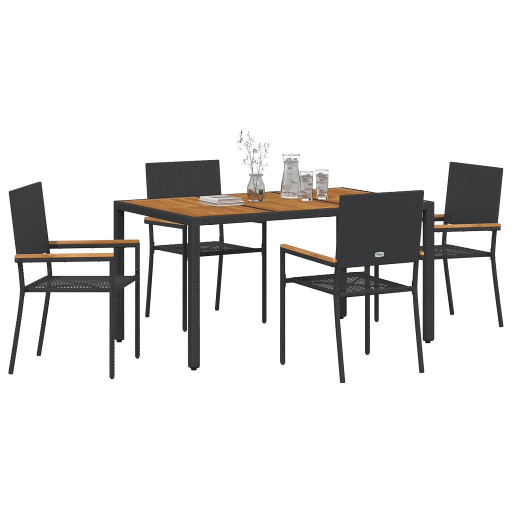 Set da Pranzo da Giardino  da 5 Pezzi Polyrattan Nero