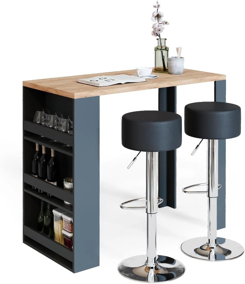 Tavolo bar alto, Rovere, 57 x 117 cm, con ripiani aperti per riporre utensili da cucina