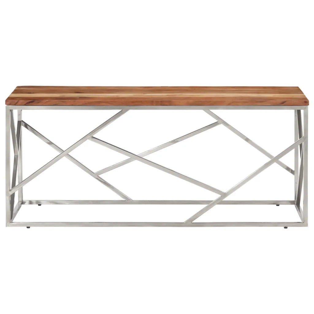 Tavolino Salotto Argento Acciaio Inox e Legno Massello Acacia 349943