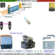 Kit Automatismo 230 V Per Cancello Scorrevole Traina 6 Q.li Centrale Radiocomando Faro Selettore Coppia Fotocellule Pignone Acciaio M4 Z12 Fine Corsa Elettromeccanico 3 Metri Cremagliera In Acciaio