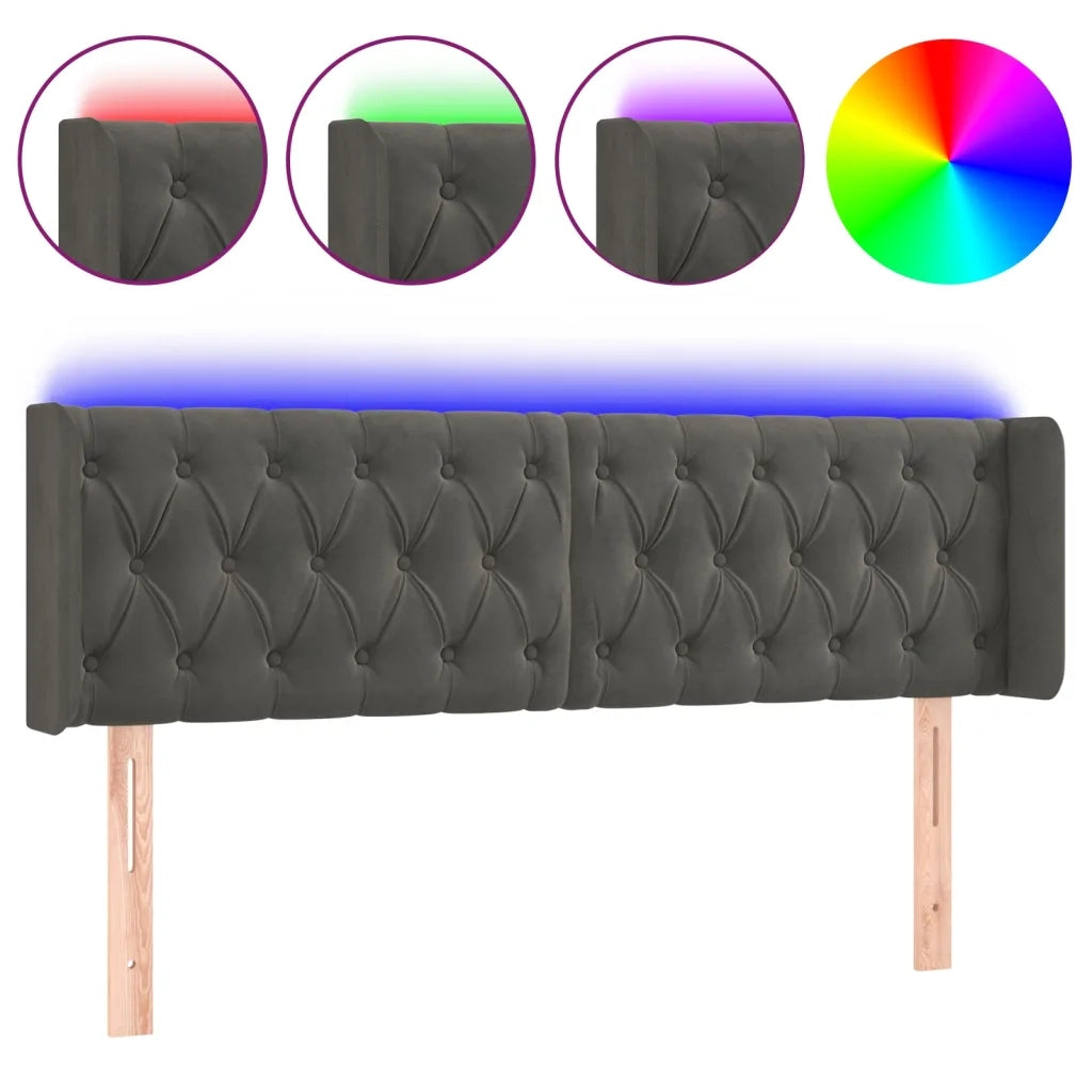 Testiera a LED Grigio Scuro 147x16x78/88 cm in Velluto
