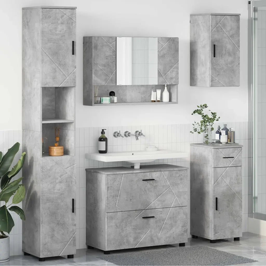 Set di mobili per il bagno con cassetto 5 pcs Grigio cemento