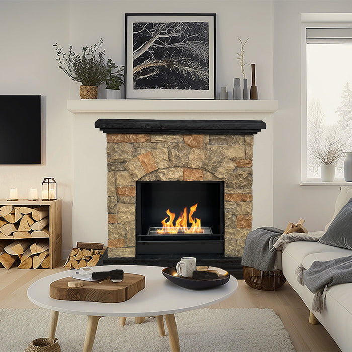 Camino a Bioetanolo da Pavimento 105x38x100 cm Belluno Effetto Finta Pietra