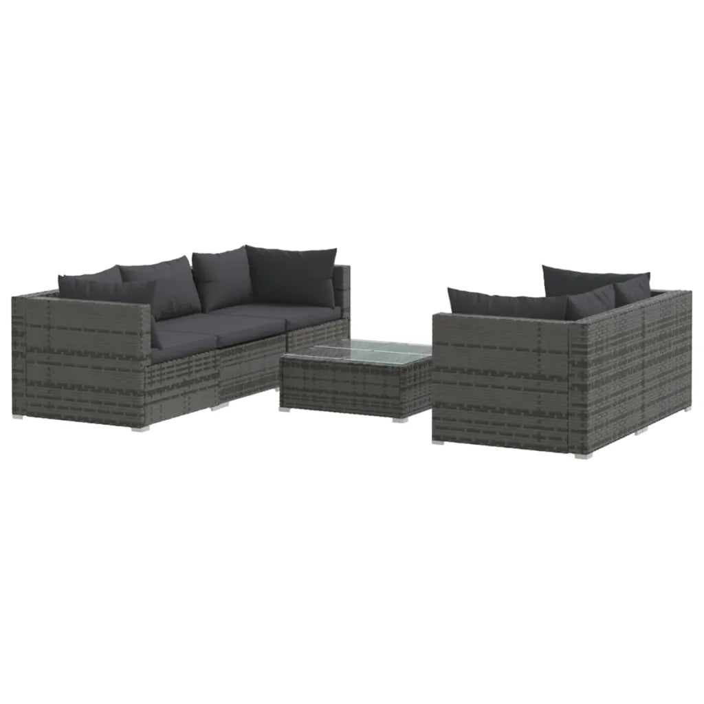 Set Divani da Giardino 6 pz con Cuscini in Polyrattan Grigio 3101493