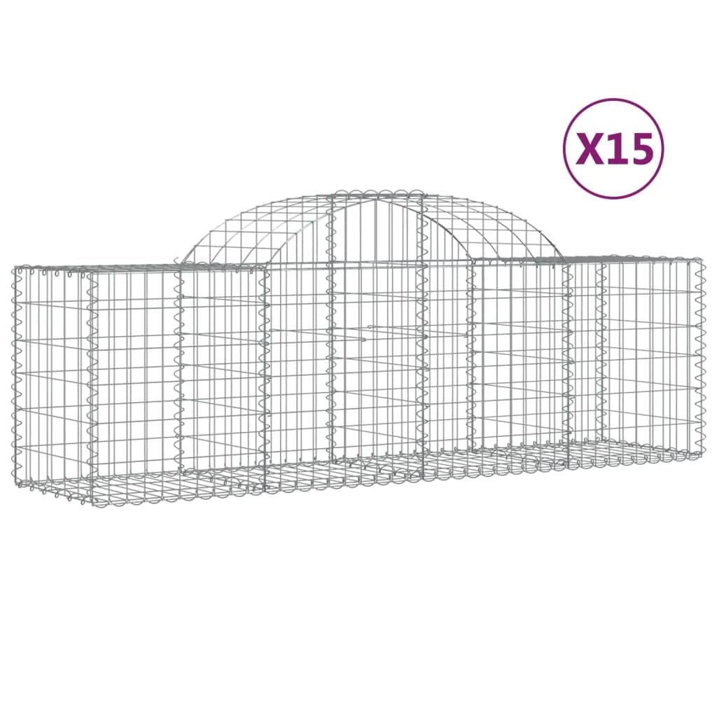 Cestini gabbioni recinzione a gabbia muro di contenimento ad arco 15 pezzi 200 x 50 x 60/80 cm ferro zincato argento 02_0040424
