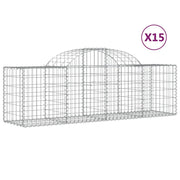 Cestini gabbioni recinzione a gabbia muro di contenimento ad arco 15 pezzi 200 x 50 x 60/80 cm ferro zincato argento 02_0040424