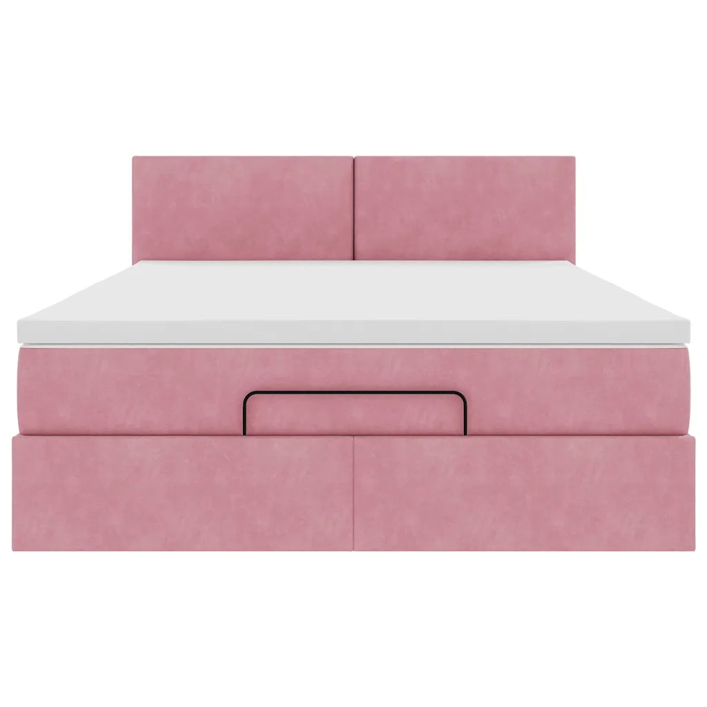 Struttura Letto Pouf con Materasso Rosa 140x190 cm in Velluto 3312553