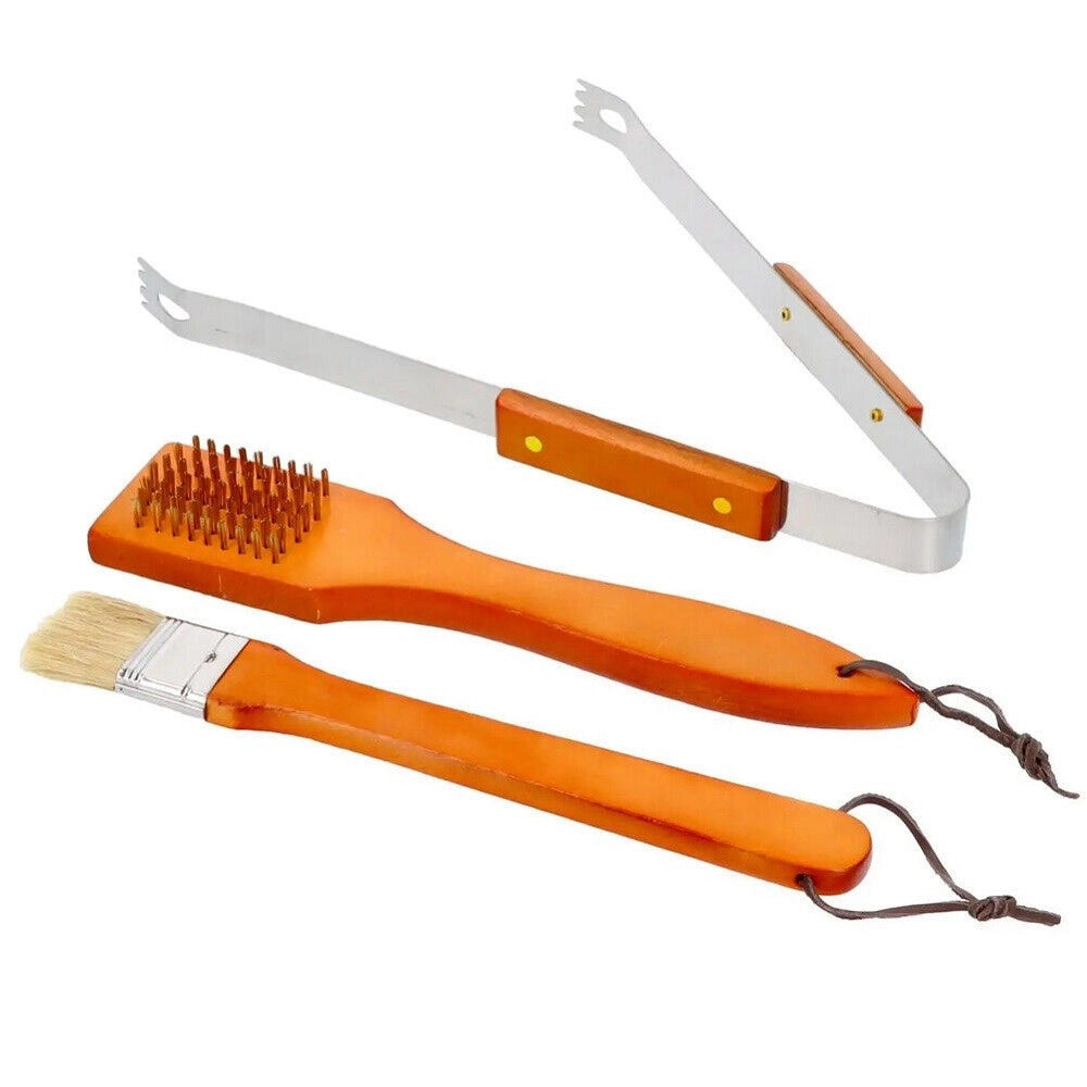 Trade Shop - Set Barbecue 18 Pezzi Con Valigetta Bbq Grill Acciaio Inox Manico Legno 6498010 -