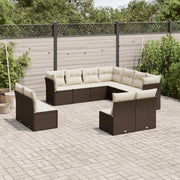 Set Divani da Giardino 11 pz con Cuscini Polyrattan Marrone 3249662