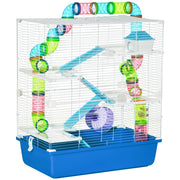 Gabbia per Criceti con Tunnel, Piattaforme, Scivoli e Ruota ¨C Zephmum ¨C 59x36x69 cm Blu