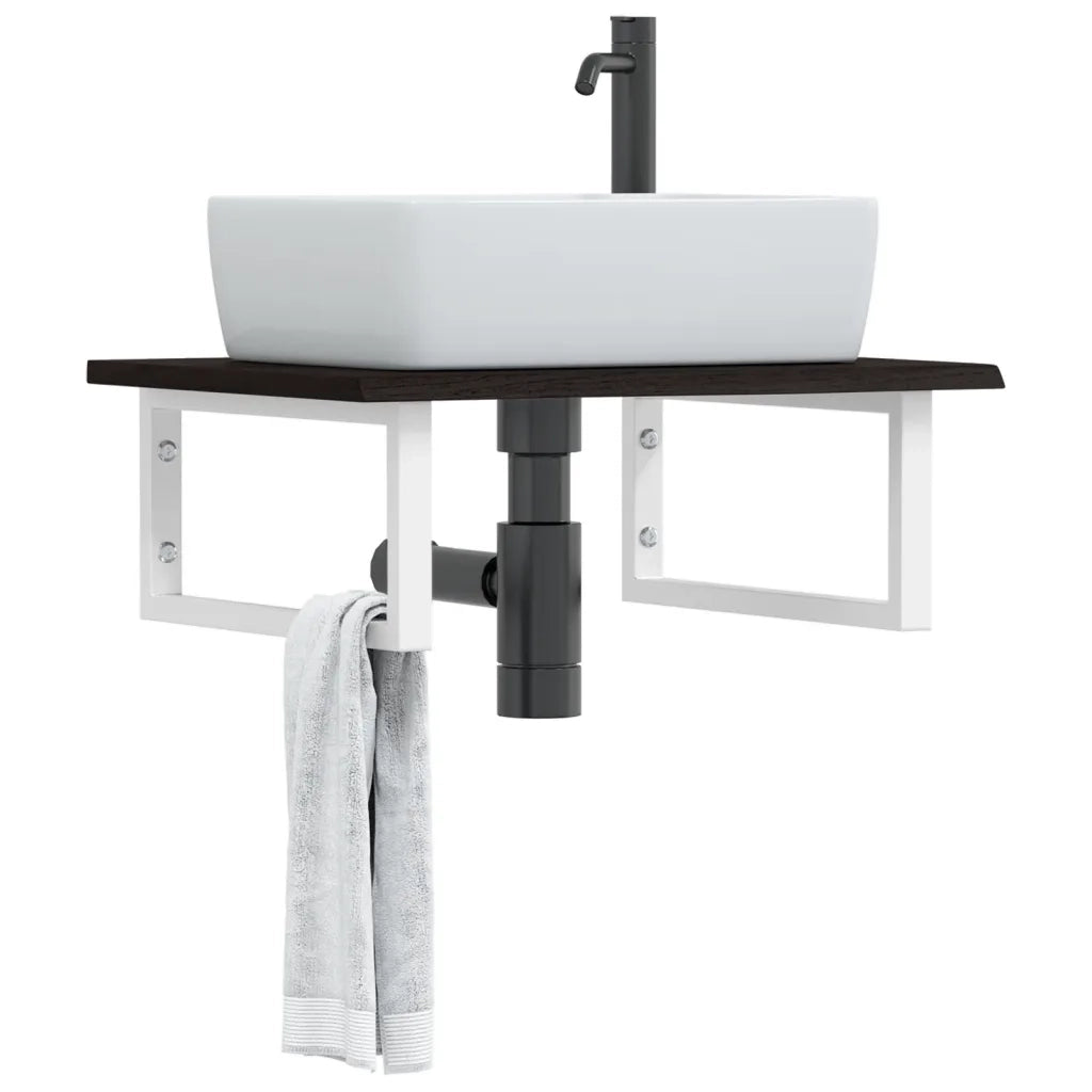 vidaXL Ripiano a Parete per Lavabo in Acciaio e Massello di Rovere