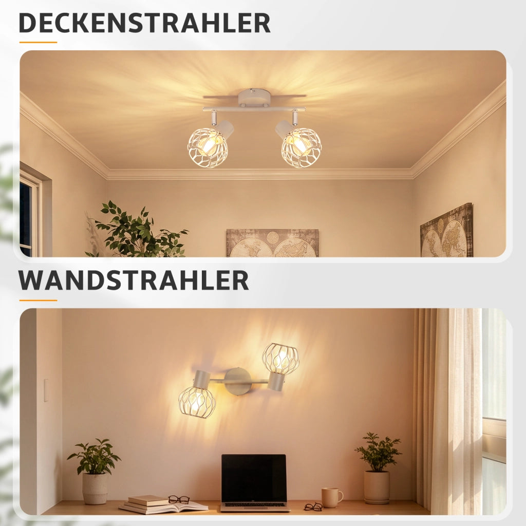 ZMH Faretto da soffitto 2 Luci Grigio E14 Metall Orientabile Moderni per Soggiorno Cucina Corridoio Senza Lampadina
