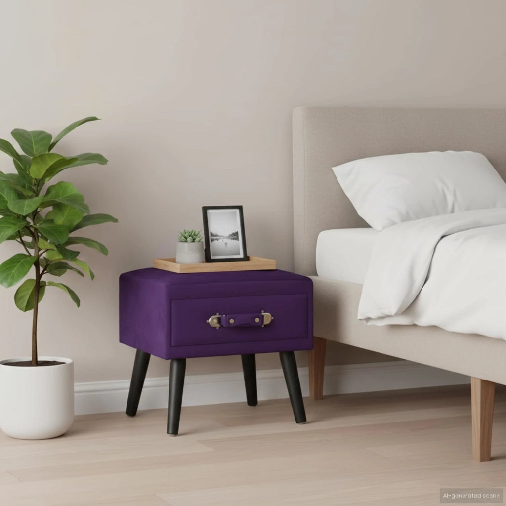 Comodino Viola Scuro 40x35x40 cm in Velluto 247541