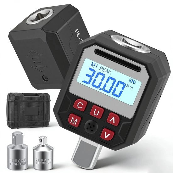 Adattatore digitale da 1/2 pollice a 17-340 Nm - Set di chiavi di torque con 1/4 pollice e 3/8 pollice - Display LCD - Buzzer - Modalità Peak/Trace - Chiave di torque