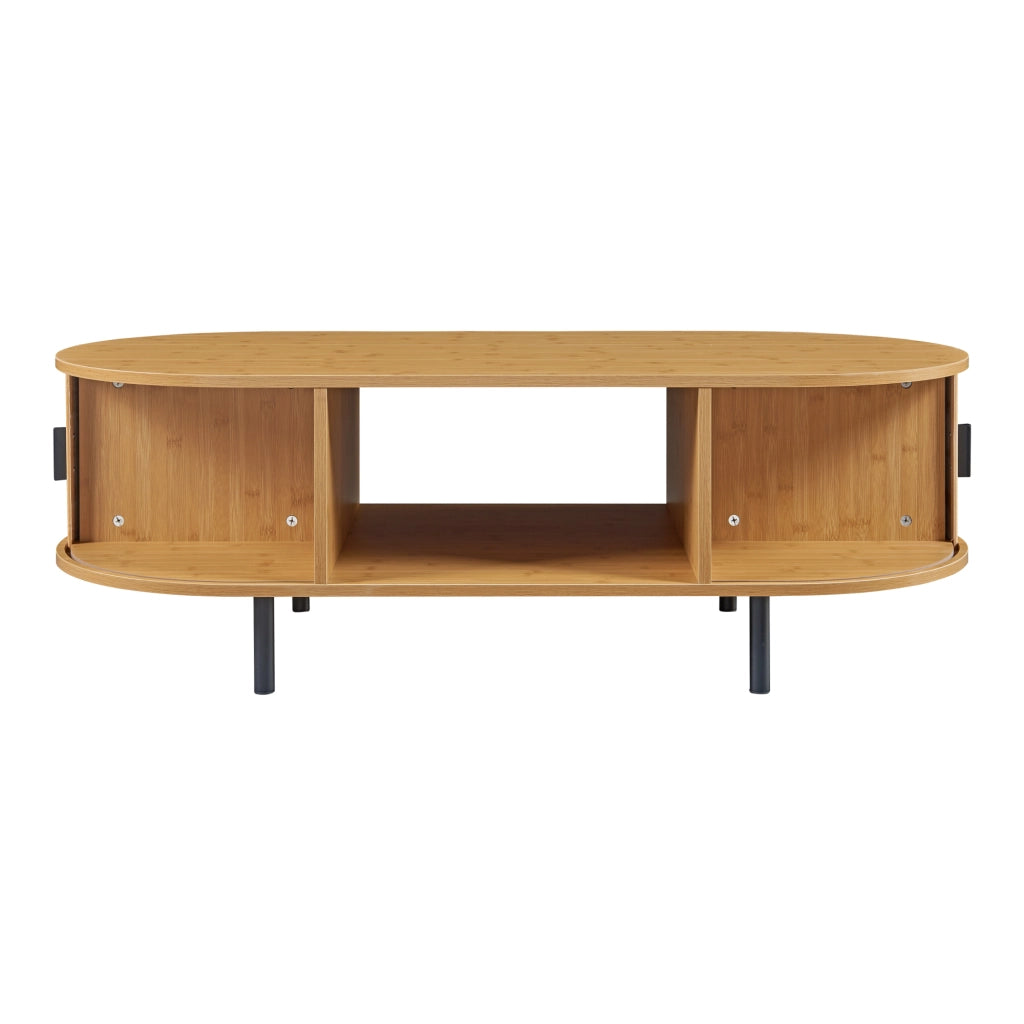 Tavolino Tvedestrand da Salotto con 2 Ante Scorrevoli in Bambù 120 x 55 x 40 cm - Naturale [en.casa]