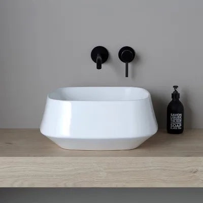 Lavabo da appoggio in ceramica bianco lucido quadrato 42 cm  Aris