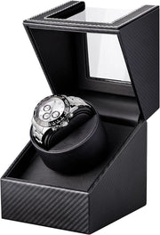 Orologio automatico avvolgicassetti: orologio automatico unico avvolgicassetti, cassetta in pelle nera rotante, avvolgicassetti orologio con motore giapponese silenzioso, alimentato da adattatore AC