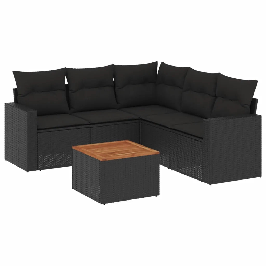 Set Divano da Giardino 6 pz con Cuscini Nero in Polyrattan 3256447