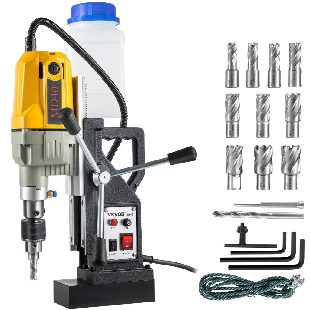 Trapano magnetico elettrico 1100W 220V, carotatrice industriale 12000N con 12 punte, diametro 40 mm, corsa 150 mm, portatile per officina