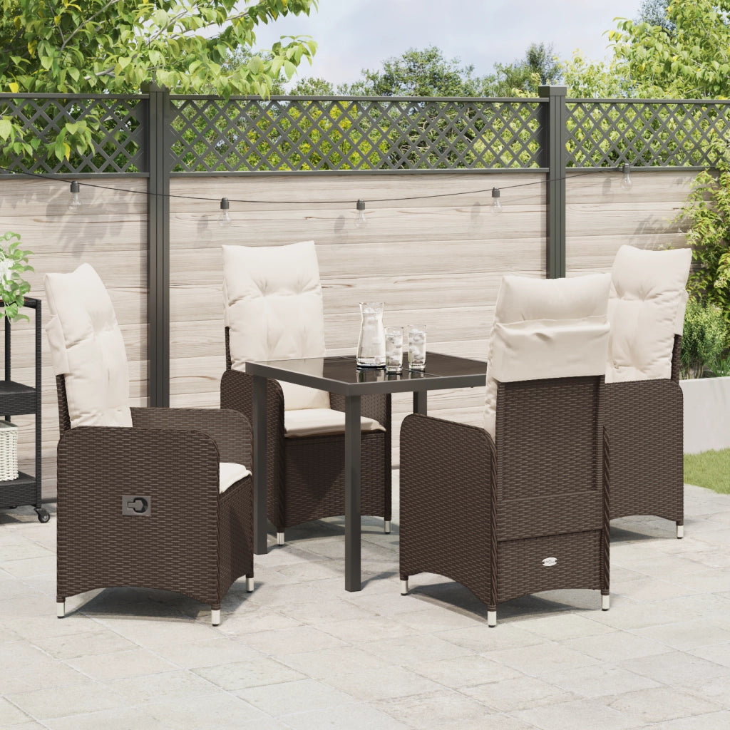 Set da Pranzo da Giardino a 5 Pezzi con Cuscini Marrone Polyrattan