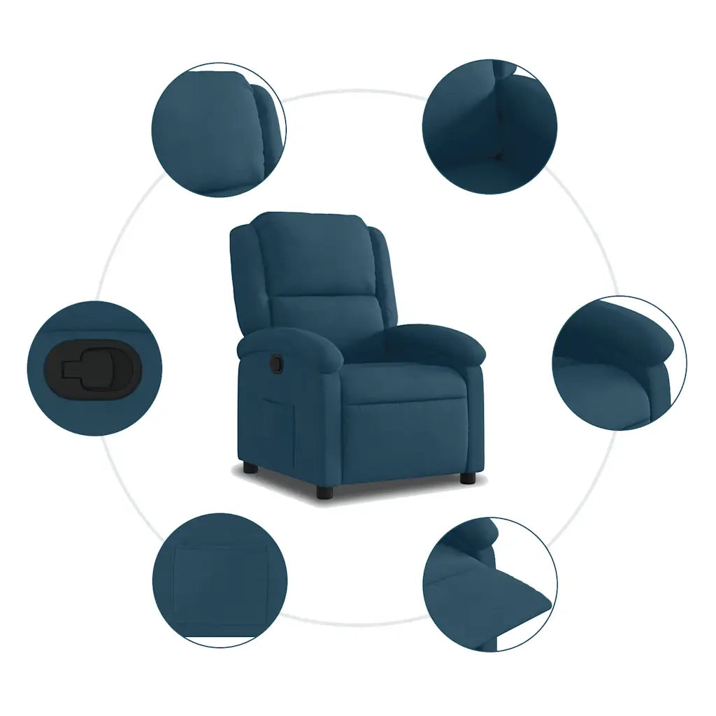 Divano Sedia-Poltrona Reclinabile Blu in Velluto 284088