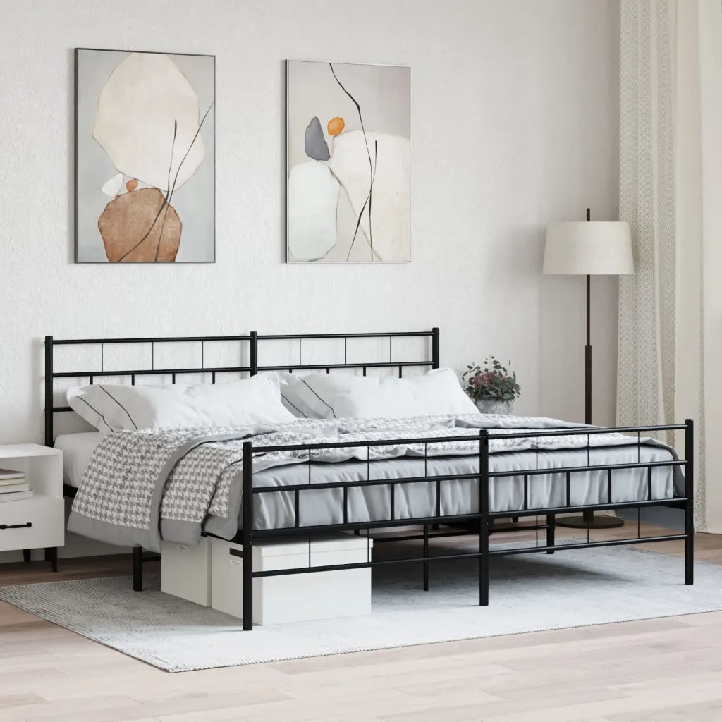 Letto matrimoniale | Letto per adulti | Giroletto con Testiera e Pediera Metallo Nero 200x200 cm