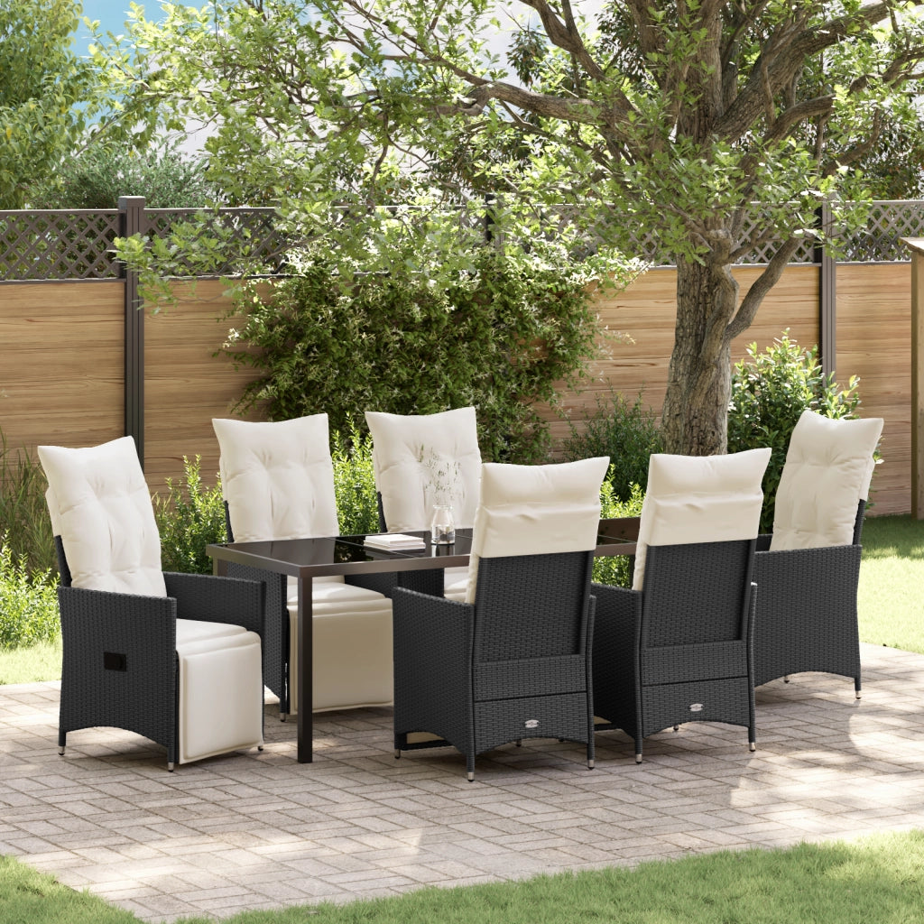 Set da pranzo da giardino 7 pezzi con cuscini Rattan nero