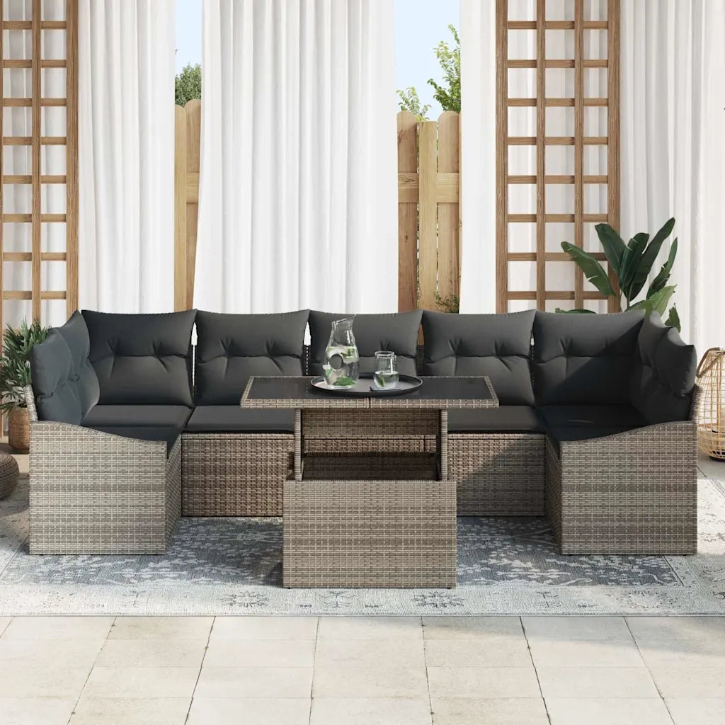 Set Divano da Giardino con cuscino 8 pcs Grigio polyrattan 3348955