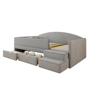 Letto con Cassetti 90x190 cm; Sponde e Gradini - in Velluto - Grigio Chiaro
