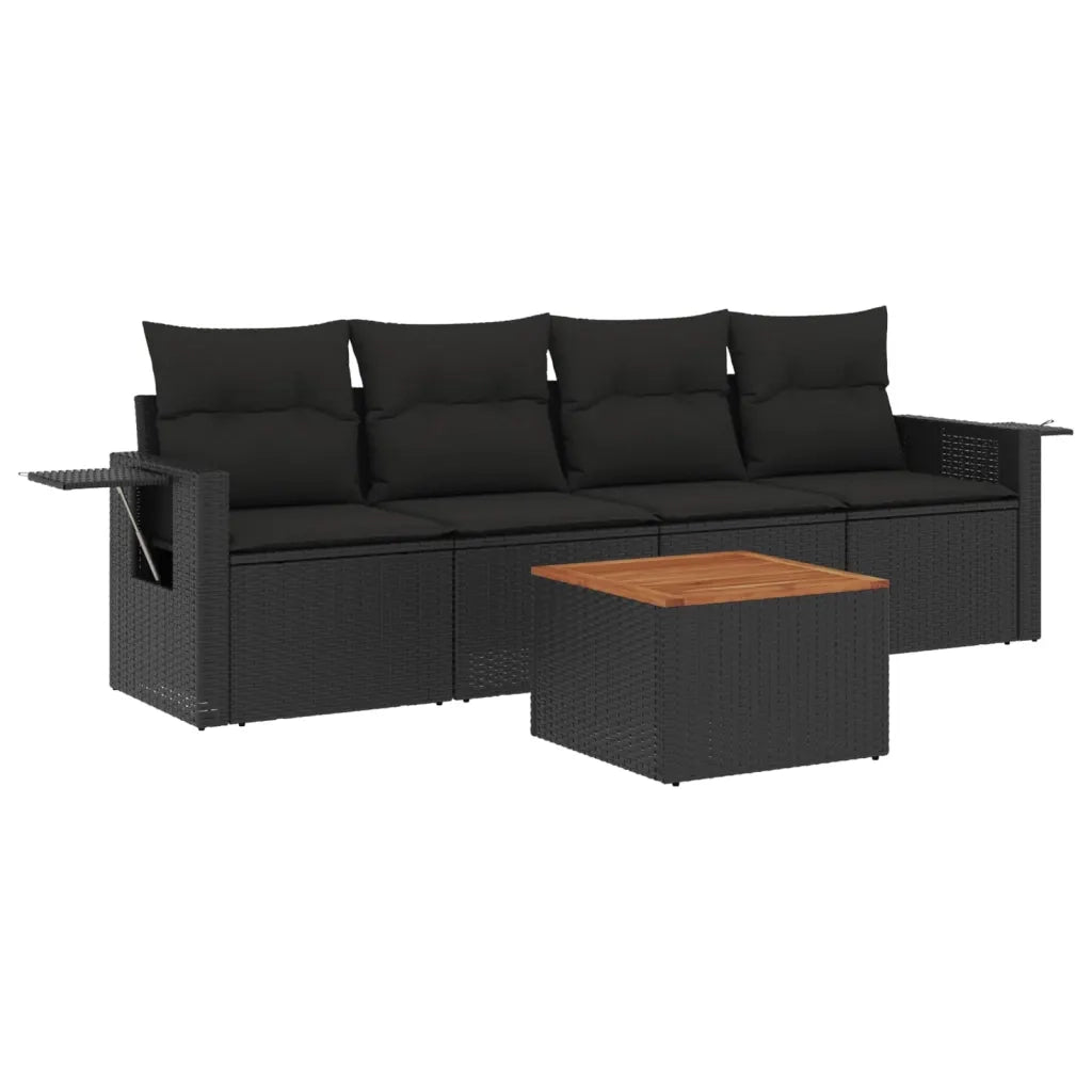 Set Divani da Giardino 5 pz con Cuscini in Polyrattan Nero 3256769