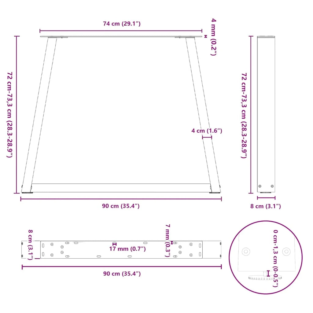 Set di 2 gambe per tavolo da pranzo a forma di V 90 x 73 cm adatte per ufficio o soggiorno stile moderno acciaio nero 02_0056866