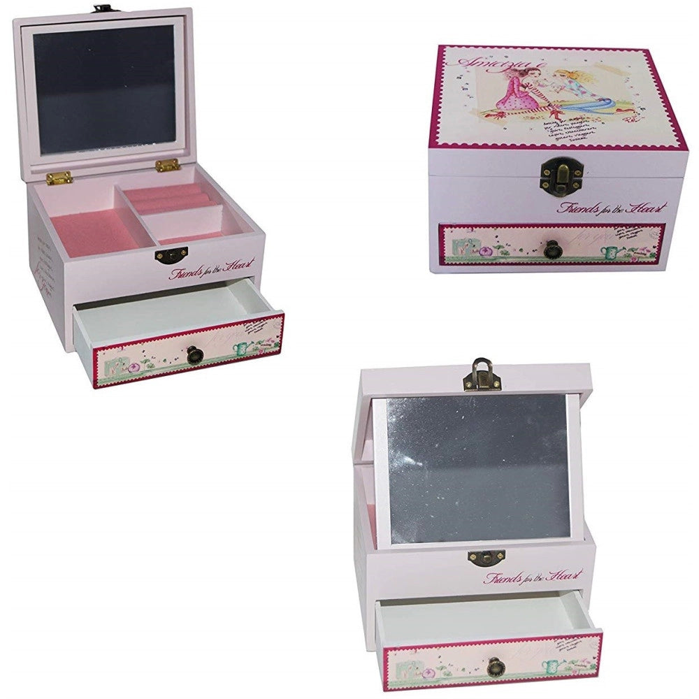 Trade Shop - Scatola Portagioie Amicizia Jh514 Porta Gioielli 16x14x10cm Cassetto Specchio -