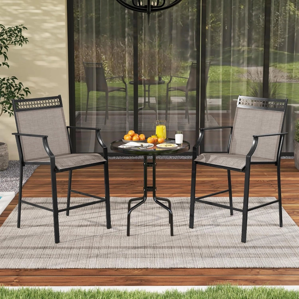 Set di 2 Sedie da Giardino, Poltrona da Bar per Patio, Sedie da Pranzo Altezza con Poggiapiedi e Braccioli, con Gambe in Metallo, Portata 180 kg, 66 x 62 x 114 cm (Caffè)
