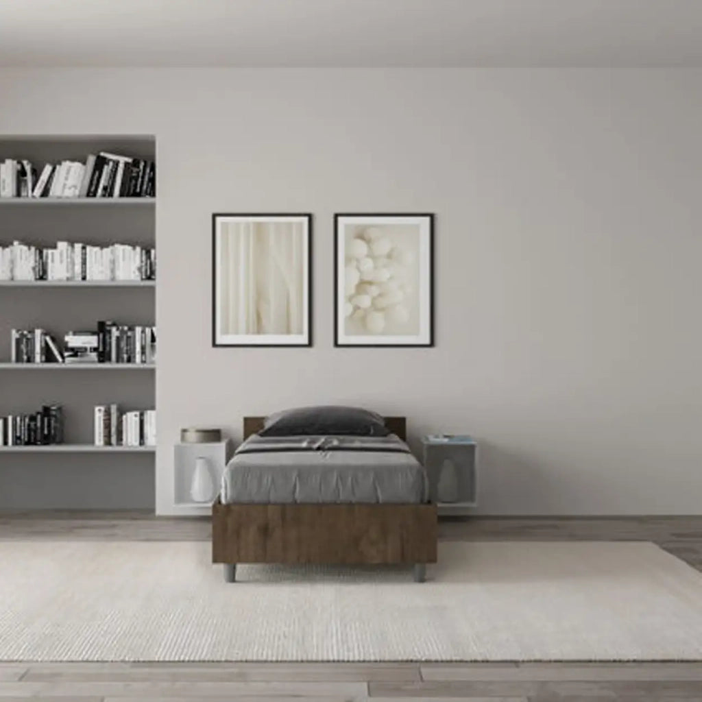 Letto singolo con rete 80x190 noce Nuamo